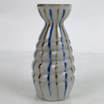 Japanese Ceramic Sake Bottle Tokkuri Vtg Ichi-Go Blue Brown Stripe White TS696