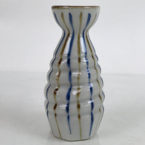 Japanese Ceramic Sake Bottle Tokkuri Vtg Ichi-Go Blue Brown Stripe White TS696