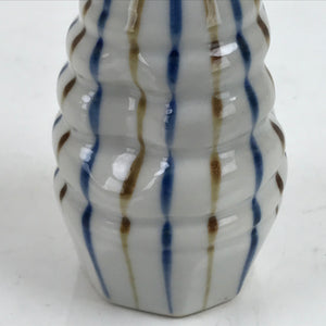 Japanese Ceramic Sake Bottle Tokkuri Vtg Ichi-Go Blue Brown Stripe White TS696