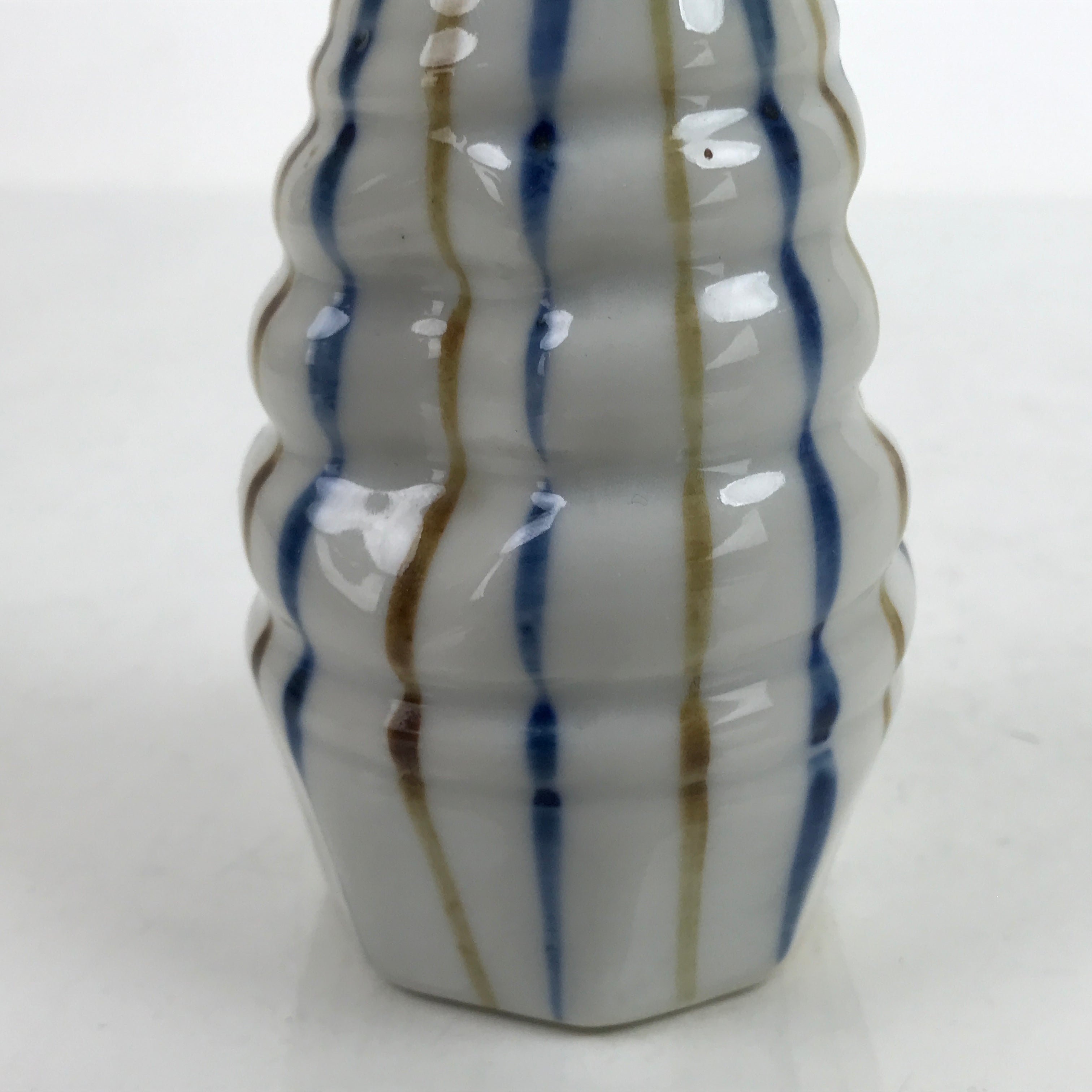 Japanese Ceramic Sake Bottle Tokkuri Vtg Ichi-Go Blue Brown Stripe White TS697