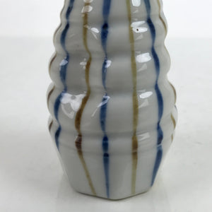 Japanese Ceramic Sake Bottle Tokkuri Vtg Ichi-Go Blue Brown Stripe White TS697