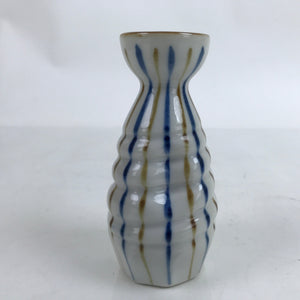 Japanese Ceramic Sake Bottle Tokkuri Vtg Ichi-Go Blue Brown Stripe White TS698