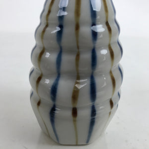 Japanese Ceramic Sake Bottle Tokkuri Vtg Ichi-Go Blue Brown Stripe White TS698