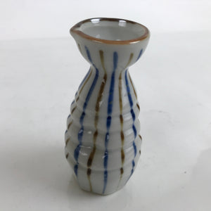 Japanese Ceramic Sake Bottle Tokkuri Vtg Ichi-Go Blue Brown Stripe White TS699