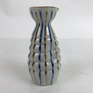 Japanese Ceramic Sake Bottle Tokkuri Vtg Ichi-Go Blue Brown Stripe White TS699