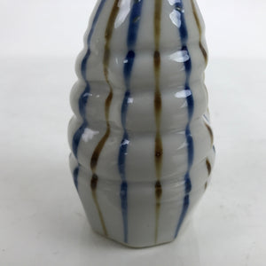 Japanese Ceramic Sake Bottle Tokkuri Vtg Ichi-Go Blue Brown Stripe White TS699