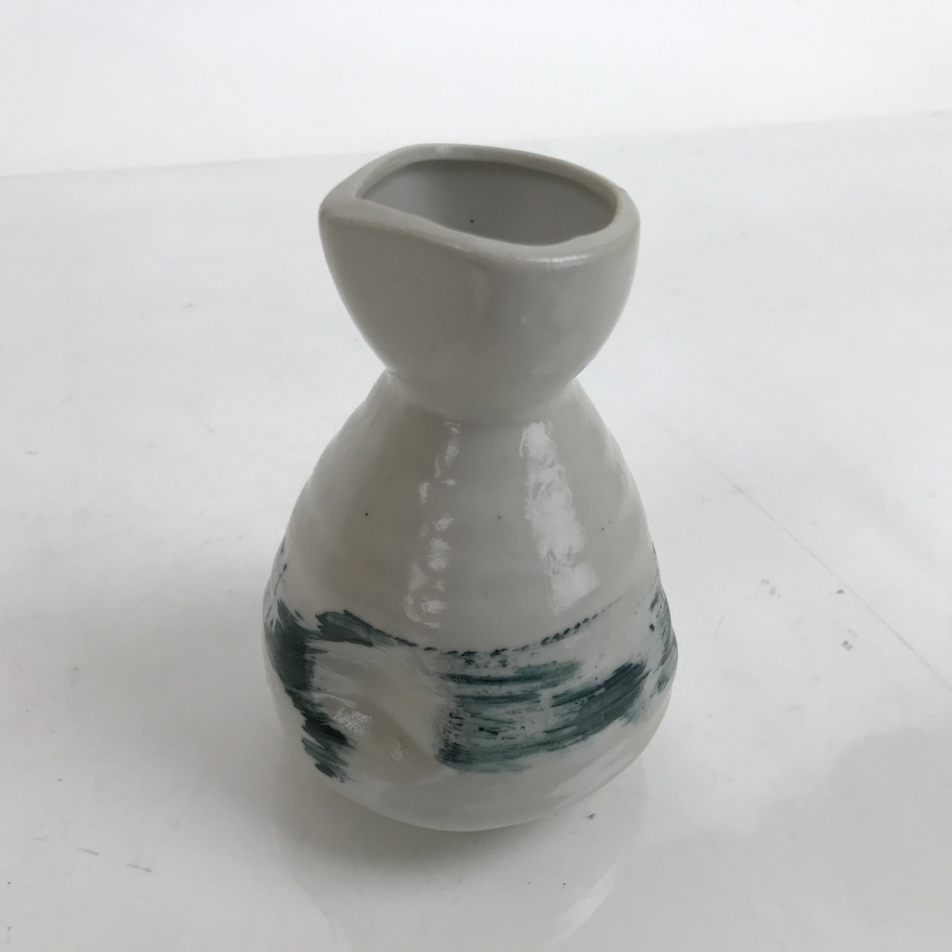 Japanese Ceramic Sake Bottle Tokkuri Vtg Ichi-Go Gray Blue Brush Stroke TS702