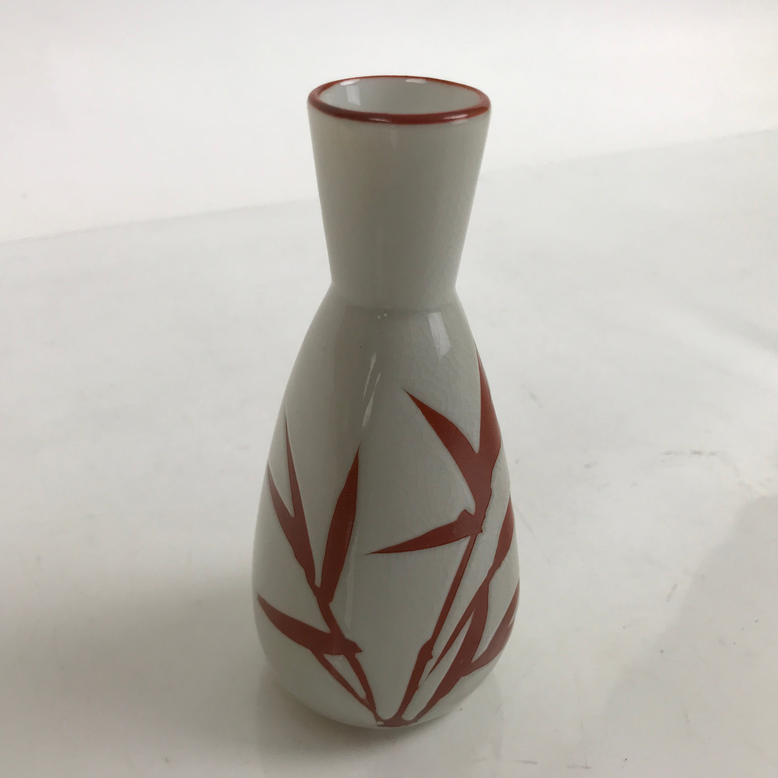 Japanese Ceramic Sake Bottle Tokkuri Vtg Ichi-Go Light Gray Red Leaves TS703