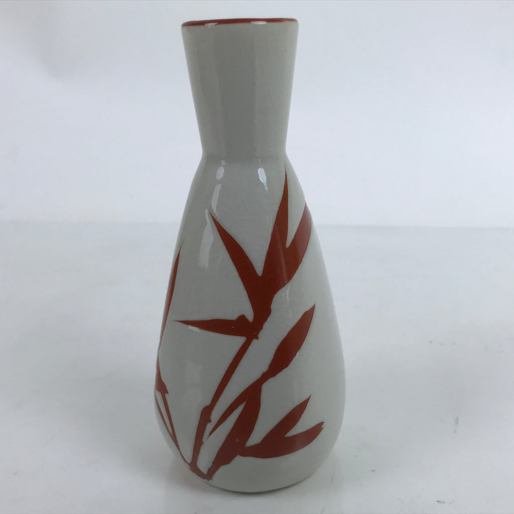 Japanese Ceramic Sake Bottle Tokkuri Vtg Ichi-Go Light Gray Red Leaves TS703
