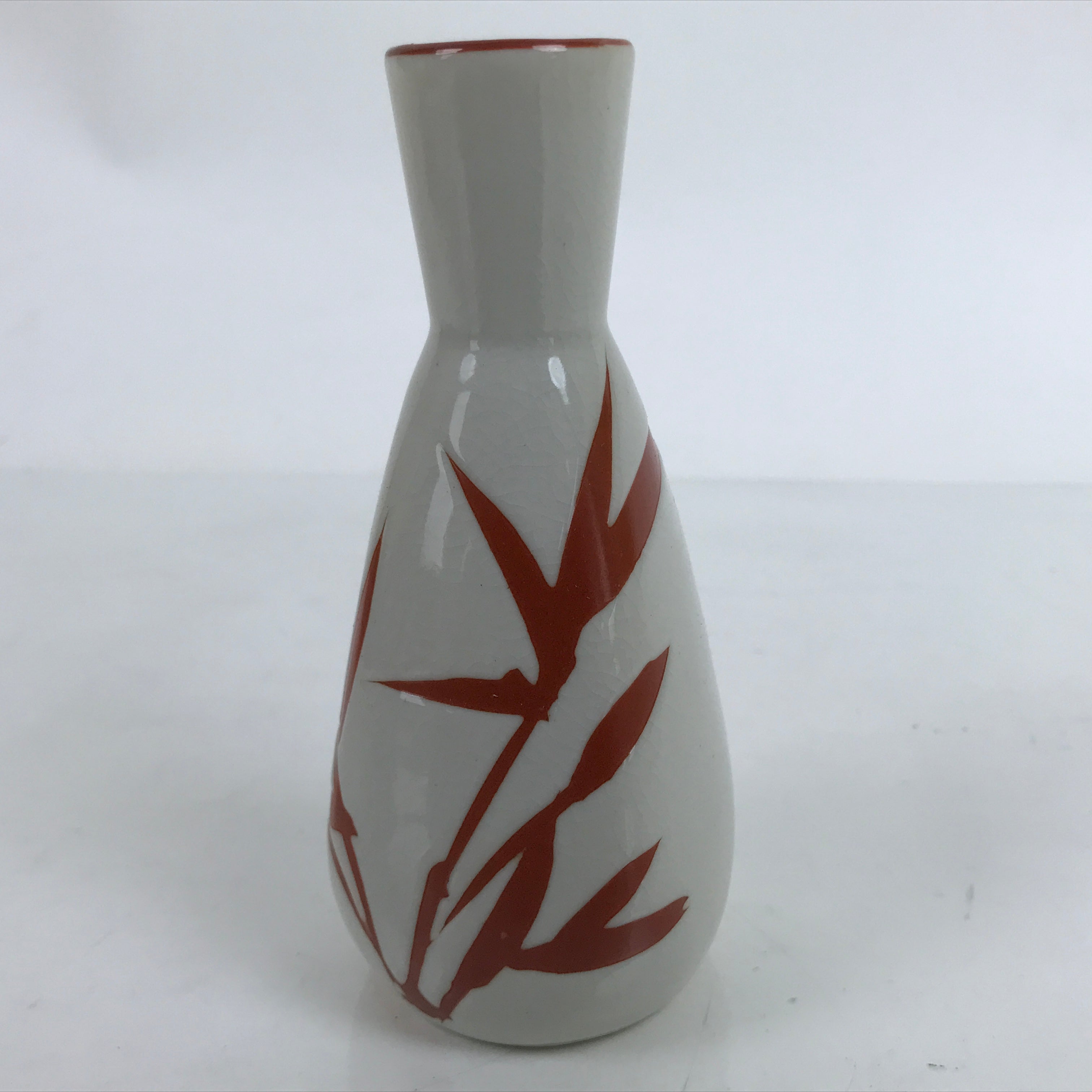Japanese Ceramic Sake Bottle Tokkuri Vtg Ichi-Go Light Gray Red Leaves TS703