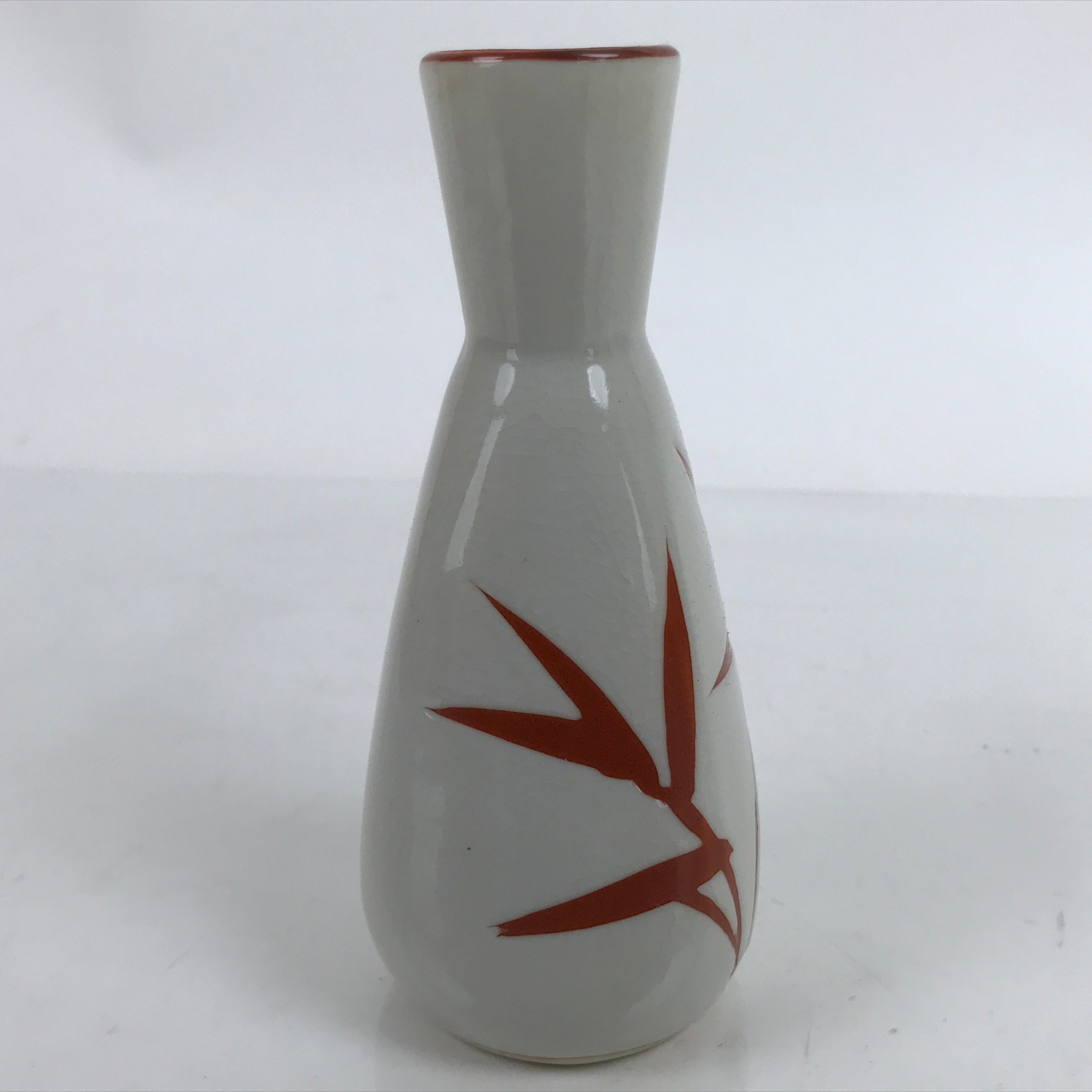 Japanese Ceramic Sake Bottle Tokkuri Vtg Ichi-Go Light Gray Red Leaves TS703