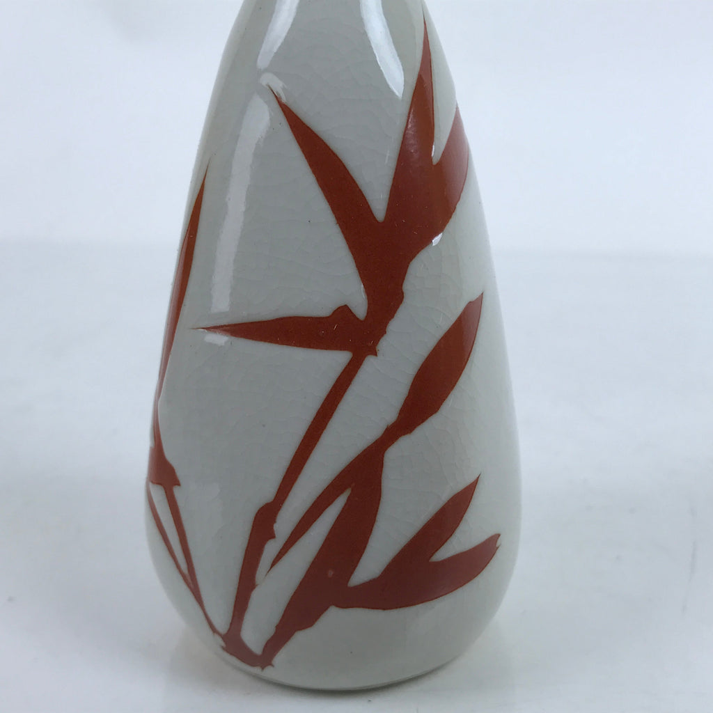 Japanese Ceramic Sake Bottle Tokkuri Vtg Ichi-Go Light Gray Red Leaves TS703