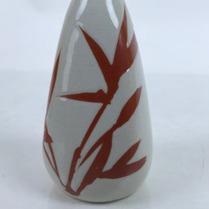 Japanese Ceramic Sake Bottle Tokkuri Vtg Ichi-Go Light Gray Red Leaves TS703