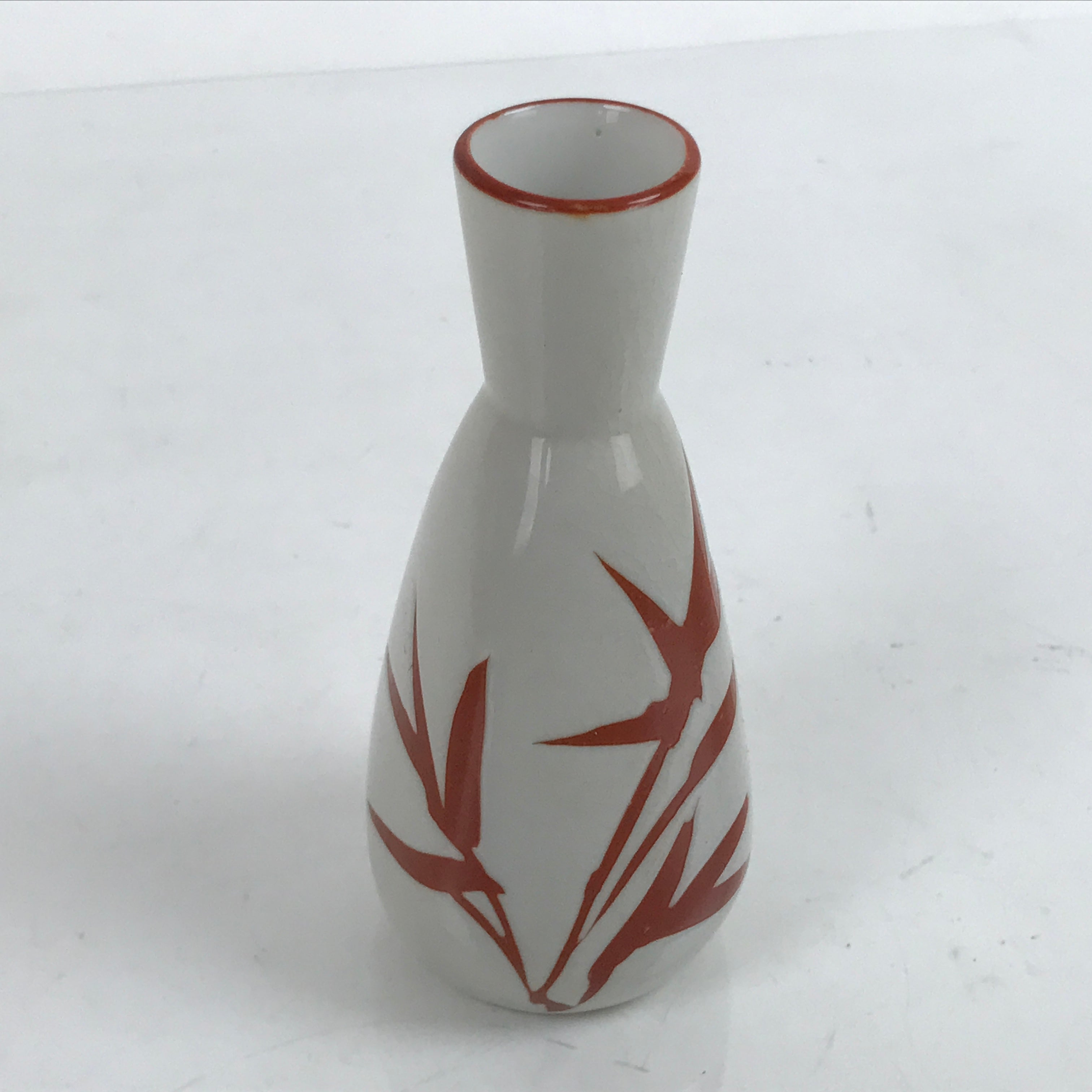 Japanese Ceramic Sake Bottle Tokkuri Vtg Ichi-Go Light Gray Red Leaves TS704