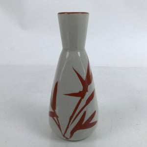 Japanese Ceramic Sake Bottle Tokkuri Vtg Ichi-Go Light Gray Red Leaves TS704