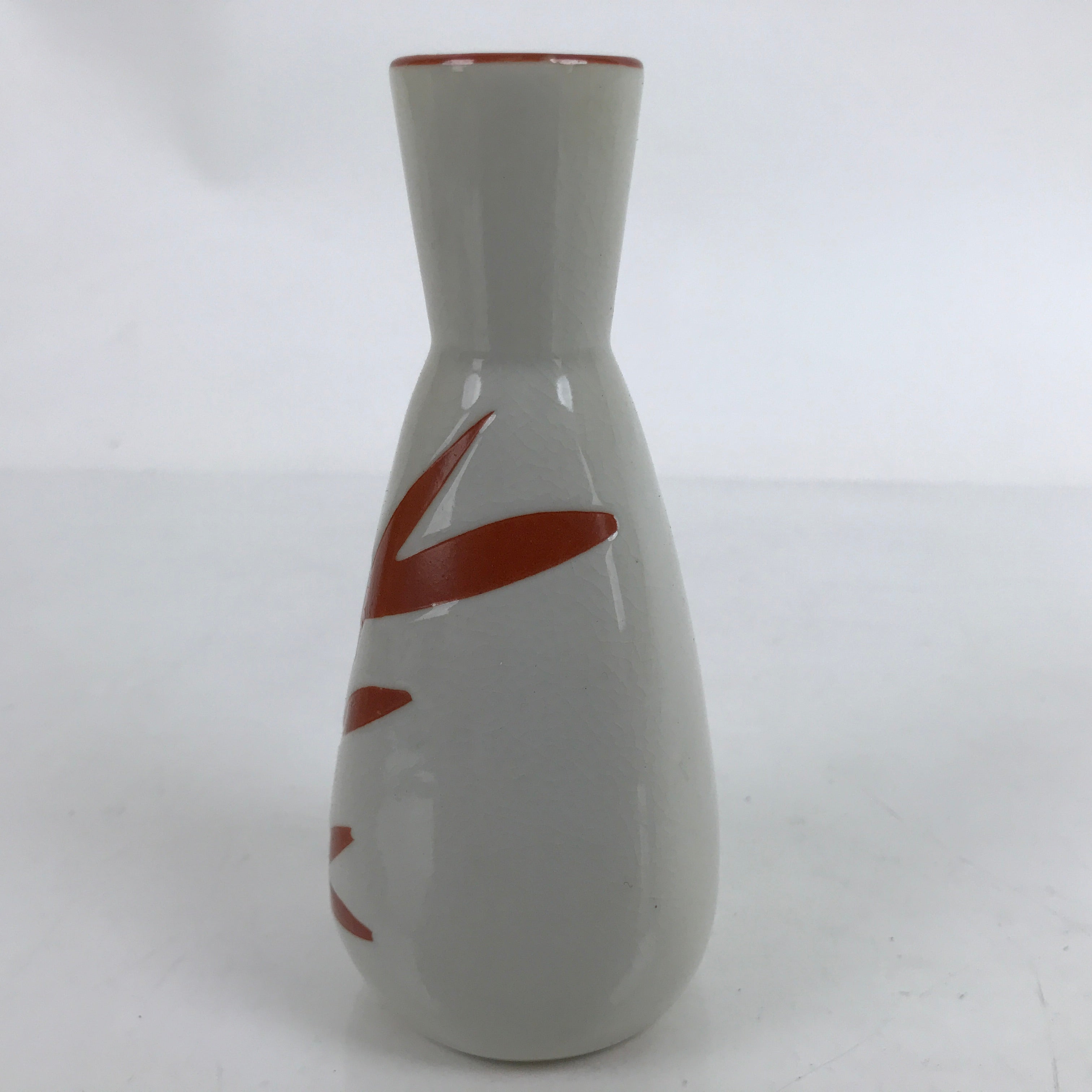 Japanese Ceramic Sake Bottle Tokkuri Vtg Ichi-Go Light Gray Red Leaves TS704