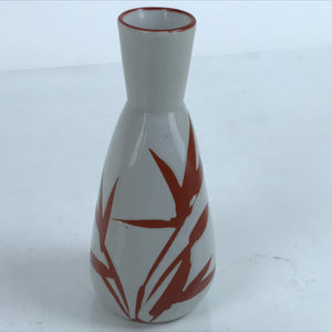 Japanese Ceramic Sake Bottle Tokkuri Vtg Ichi-Go Light Gray Red Leaves TS705