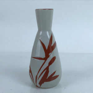 Japanese Ceramic Sake Bottle Tokkuri Vtg Ichi-Go Light Gray Red Leaves TS705