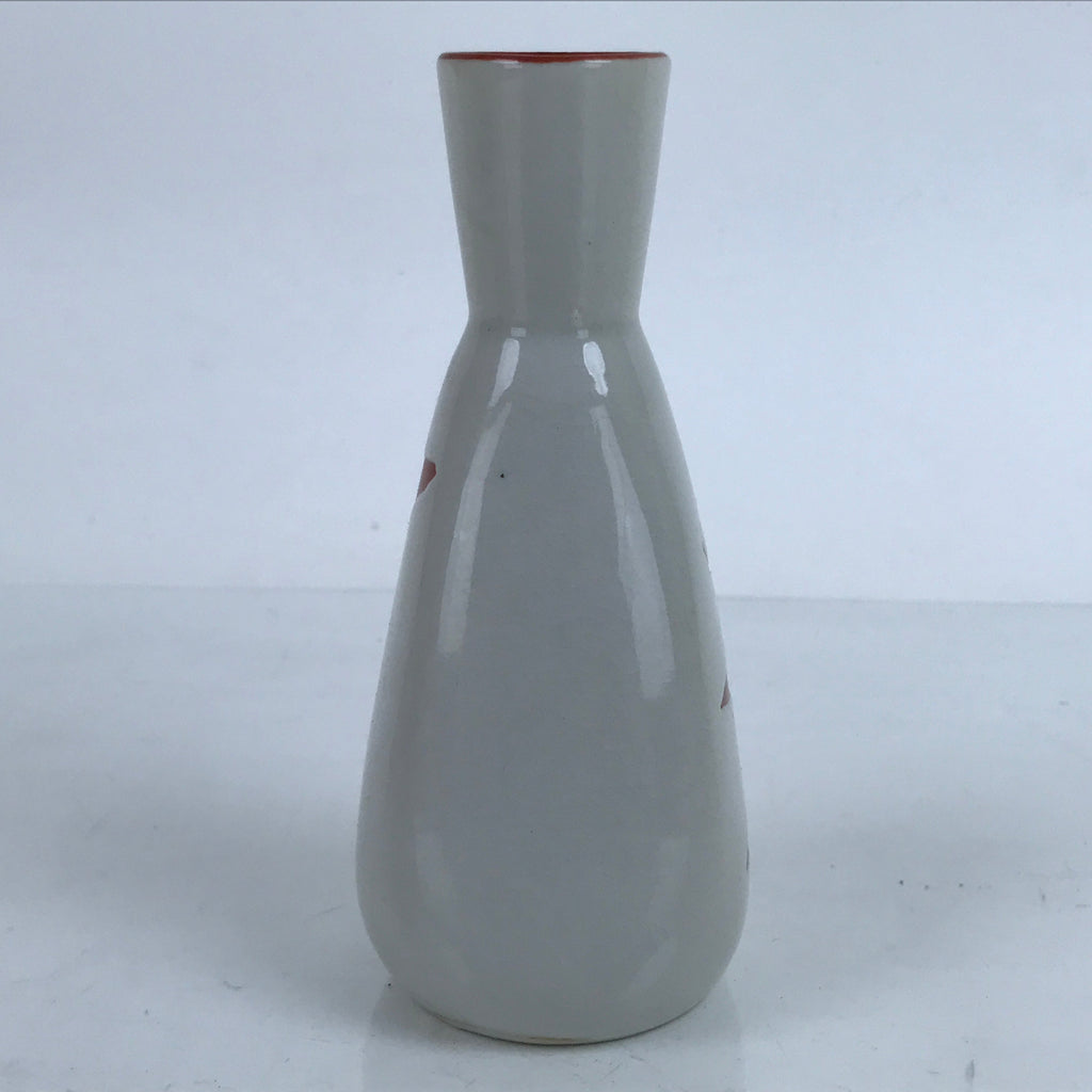 Japanese Ceramic Sake Bottle Tokkuri Vtg Ichi-Go Light Gray Red Leaves TS705