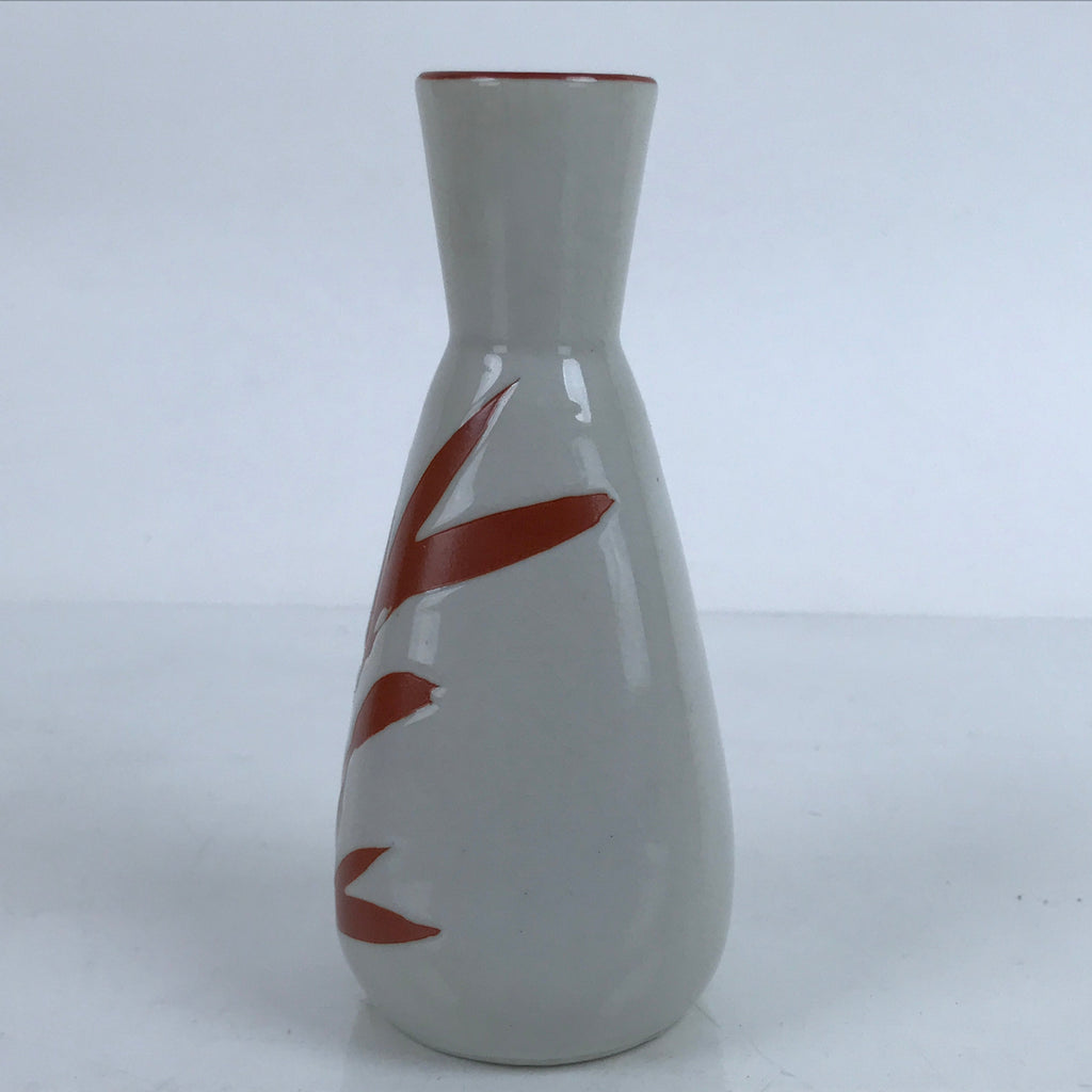 Japanese Ceramic Sake Bottle Tokkuri Vtg Ichi-Go Light Gray Red Leaves TS705