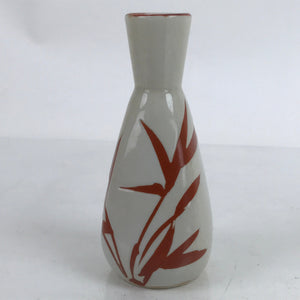 Japanese Ceramic Sake Bottle Tokkuri Vtg Ichi-Go Light Gray Red Leaves TS706