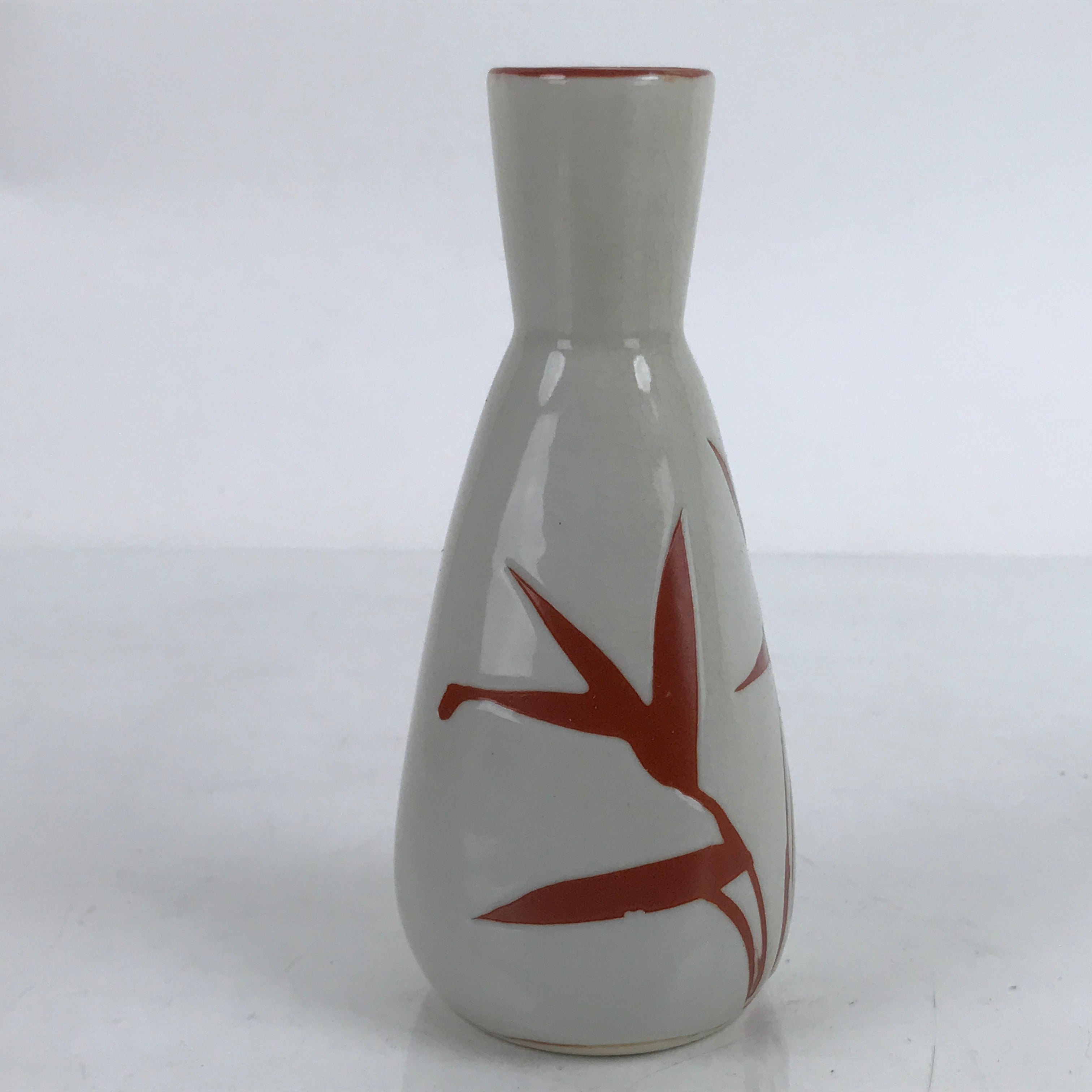 Japanese Ceramic Sake Bottle Tokkuri Vtg Ichi-Go Light Gray Red Leaves TS706