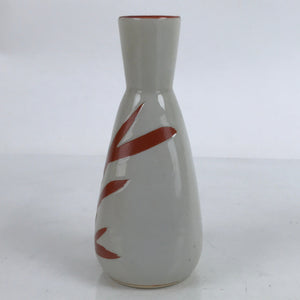 Japanese Ceramic Sake Bottle Tokkuri Vtg Ichi-Go Light Gray Red Leaves TS706