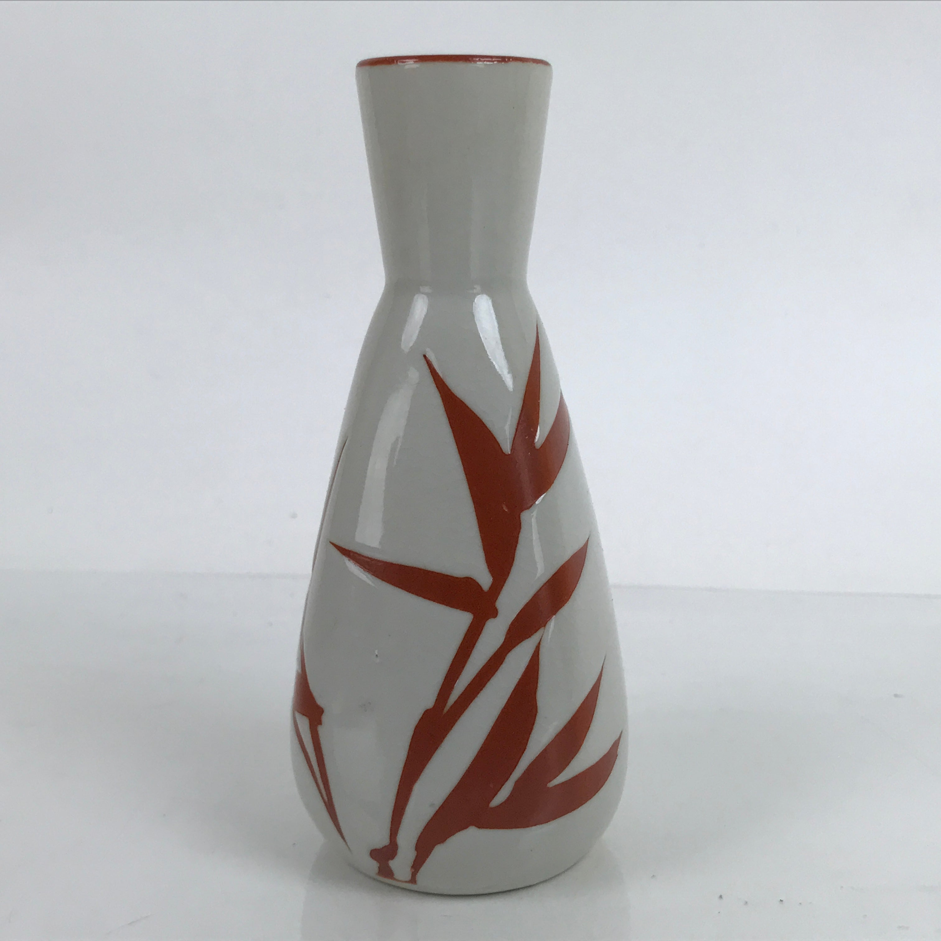 Japanese Ceramic Sake Bottle Tokkuri Vtg Ichi-Go Light Gray Red Leaves TS707