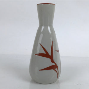 Japanese Ceramic Sake Bottle Tokkuri Vtg Ichi-Go Light Gray Red Leaves TS707