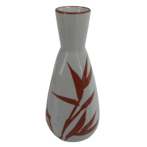 Japanese Ceramic Sake Bottle Tokkuri Vtg Ichi-Go Light Gray Red Leaves TS707