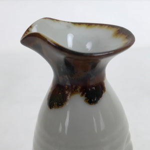 Japanese Ceramic Sake Bottle Tokkuri Vtg Ichi-Go Rustic White Brown Glaze TS700