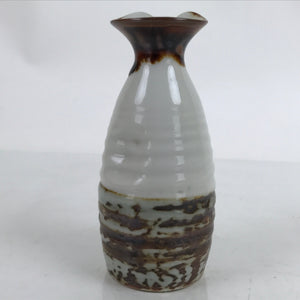 Japanese Ceramic Sake Bottle Tokkuri Vtg Ichi-Go Rustic White Brown Glaze TS700