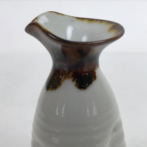 Japanese Ceramic Sake Bottle Tokkuri Vtg Ichi-Go Rustic White Brown Glaze TS700