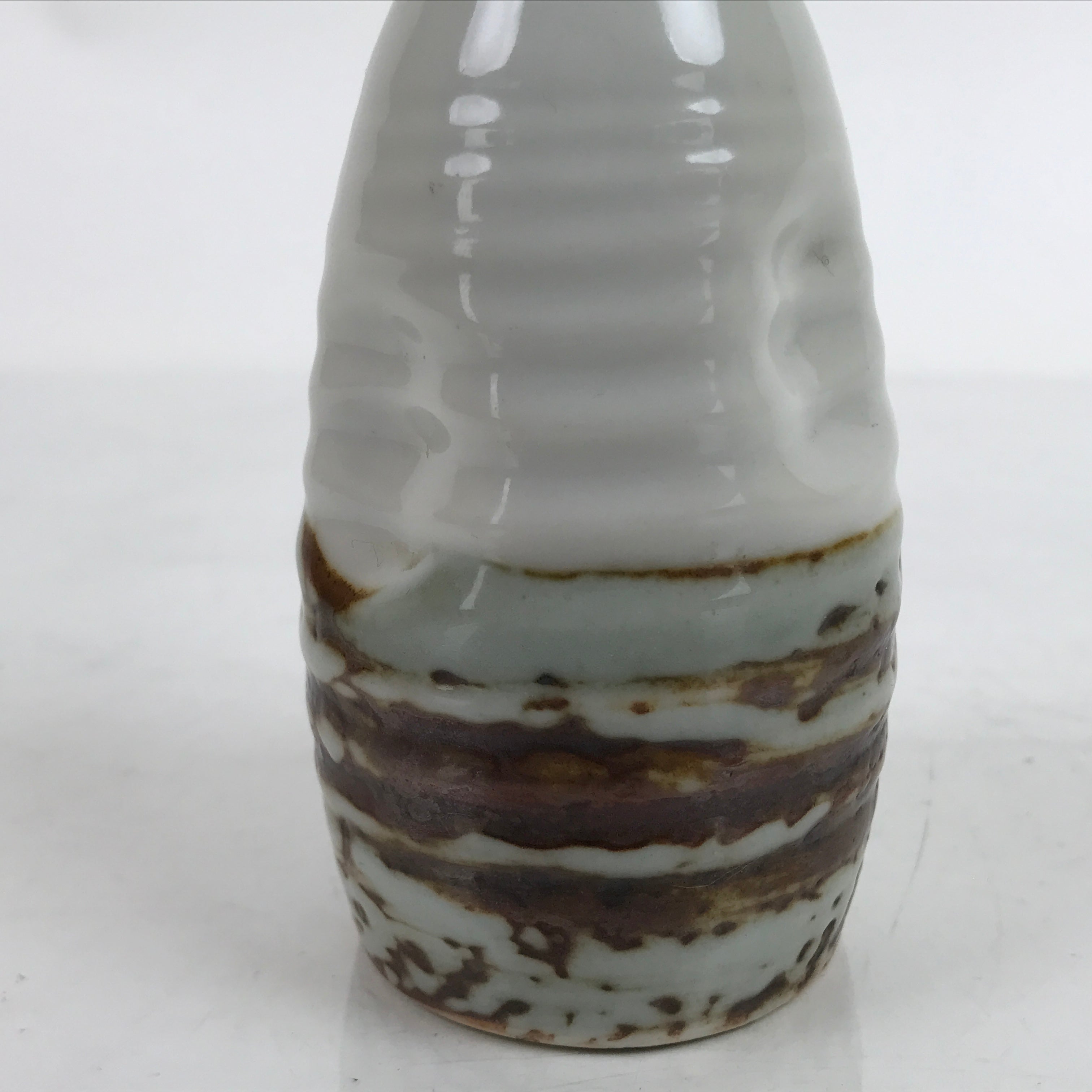 Japanese Ceramic Sake Bottle Tokkuri Vtg Ichi-Go Rustic White Brown Glaze TS700