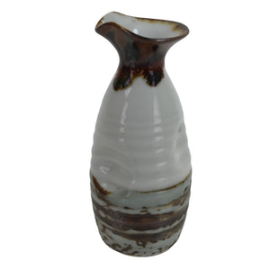 Japanese Ceramic Sake Bottle Tokkuri Vtg Ichi-Go Rustic White Brown Glaze TS700