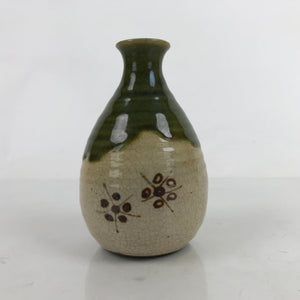 Japanese Ceramic Sake Bottle Tokkuri Vtg Oribe Ware Beige Green Brown TS730