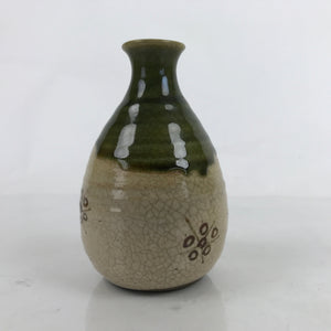 Japanese Ceramic Sake Bottle Tokkuri Vtg Oribe Ware Beige Green Brown TS730