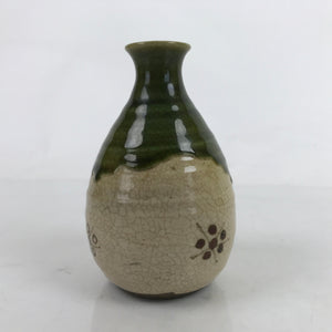 Japanese Ceramic Sake Bottle Tokkuri Vtg Oribe Ware Beige Green Brown TS730