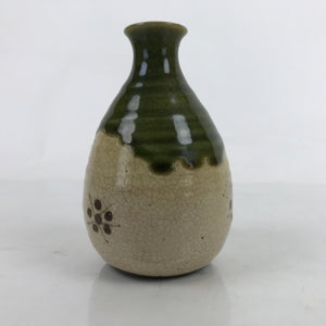 Japanese Ceramic Sake Bottle Tokkuri Vtg Oribe Ware Beige Green Brown TS730