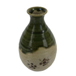 Japanese Ceramic Sake Bottle Tokkuri Vtg Oribe Ware Beige Green Brown TS730