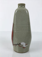 Japanese Ceramic Sake Bottle Tokkuri Vtg Pottery Ichi-Go Red Daruma Gray TS835