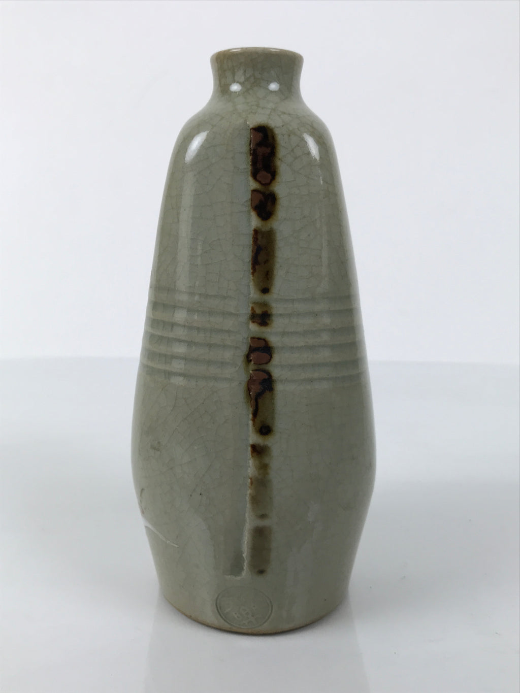 Japanese Ceramic Sake Bottle Tokkuri Vtg Pottery Ichi-Go Red Daruma Gray TS835