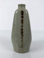 Japanese Ceramic Sake Bottle Tokkuri Vtg Pottery Ichi-Go Red Daruma Gray TS835