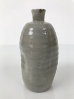 Japanese Ceramic Sake Bottle Tokkuri Vtg Pottery Kayoi Simple Gray Banded TS837