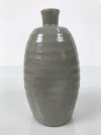 Japanese Ceramic Sake Bottle Tokkuri Vtg Pottery Kayoi Simple Gray Banded TS837