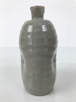 Japanese Ceramic Sake Bottle Tokkuri Vtg Pottery Kayoi Simple Gray Banded TS837