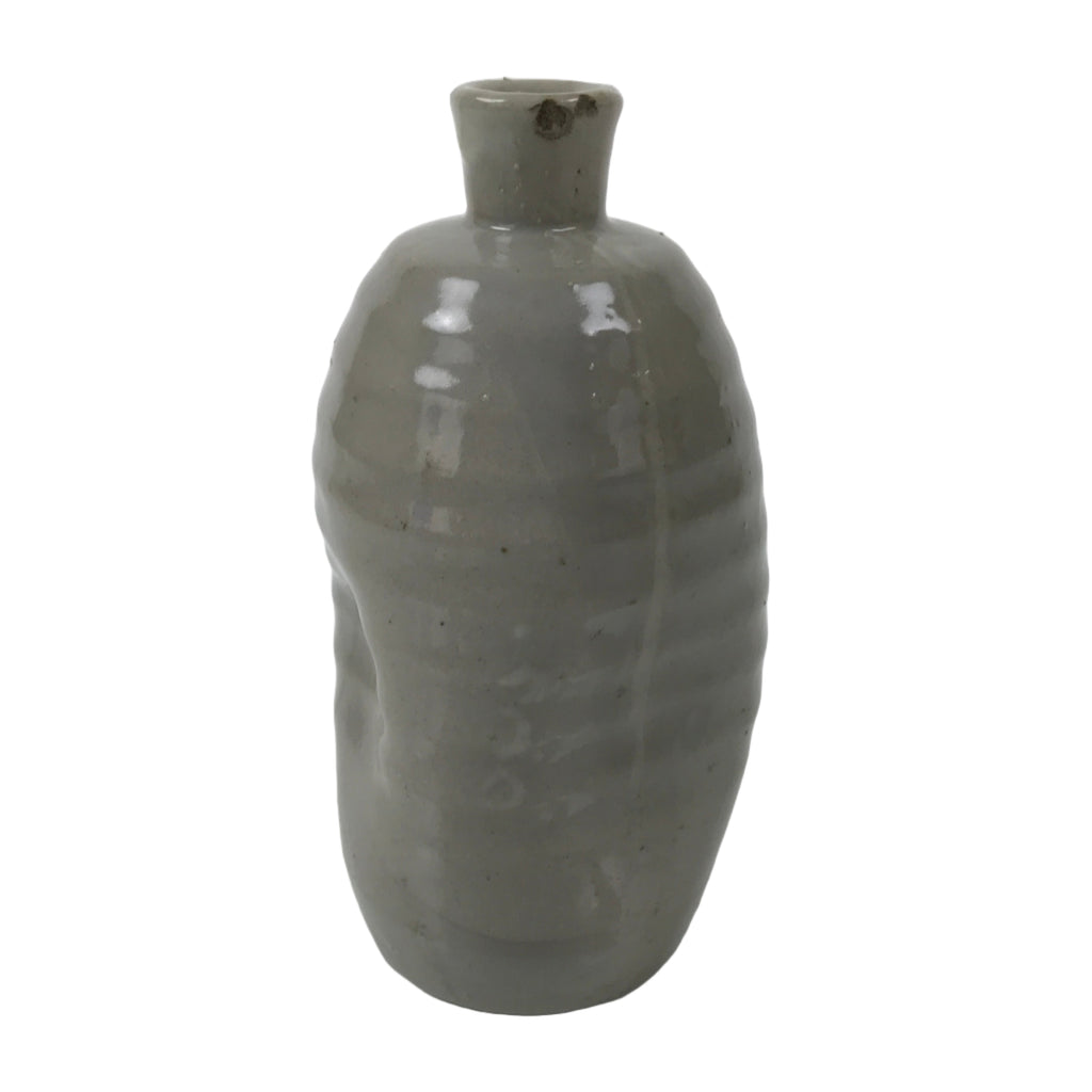 Japanese Ceramic Sake Bottle Tokkuri Vtg Pottery Kayoi Simple Gray Banded TS837