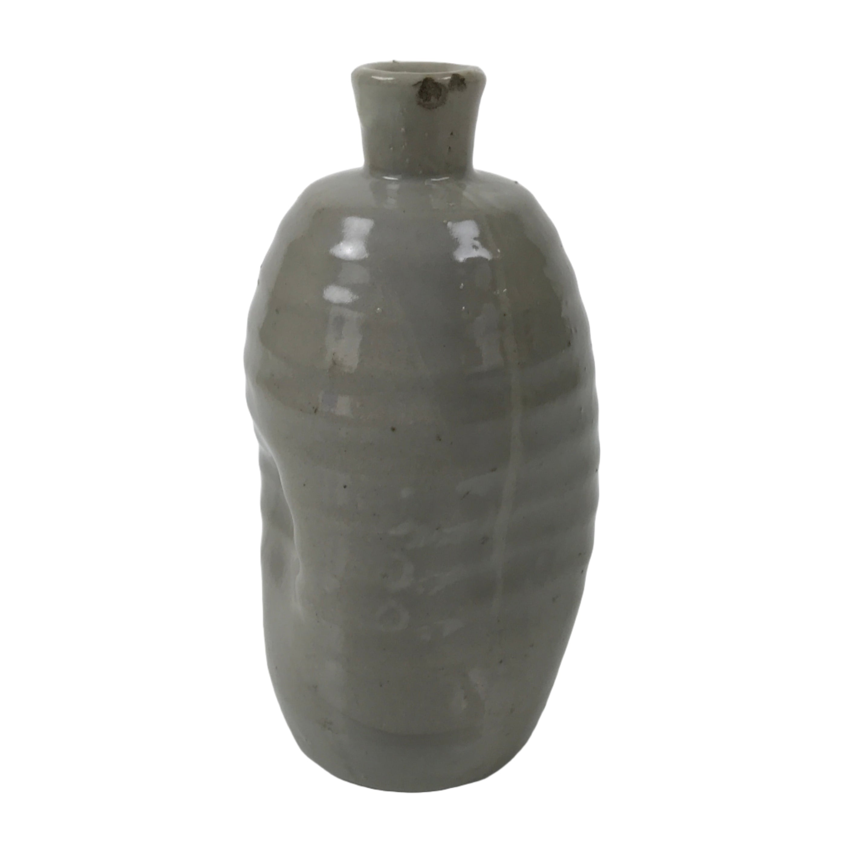 Japanese Ceramic Sake Bottle Tokkuri Vtg Pottery Kayoi Simple Gray Banded TS837