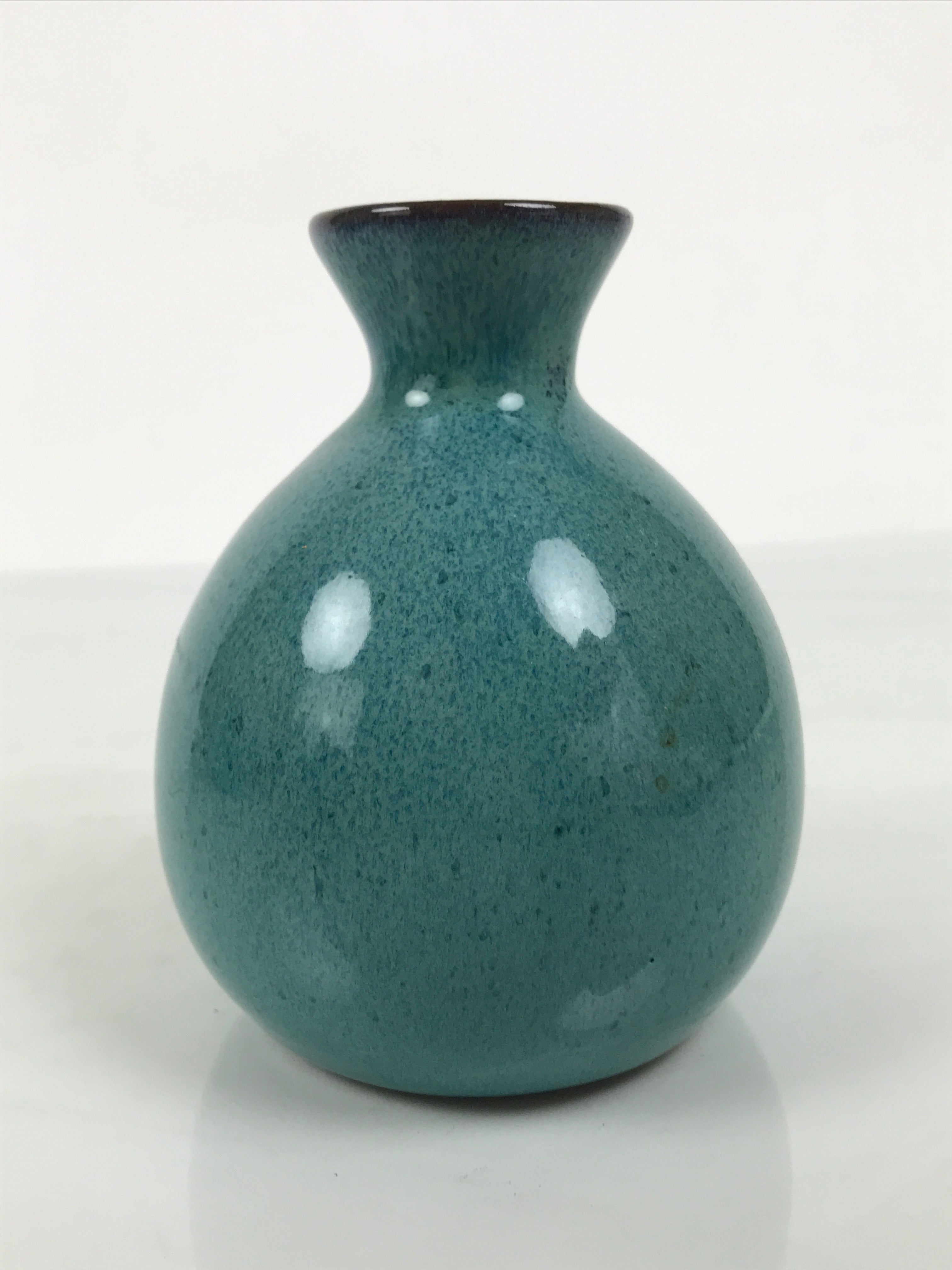 Japanese Ceramic Sake Bottle Tokkuri Vtg Round Ball Mottled Green Brown TS921