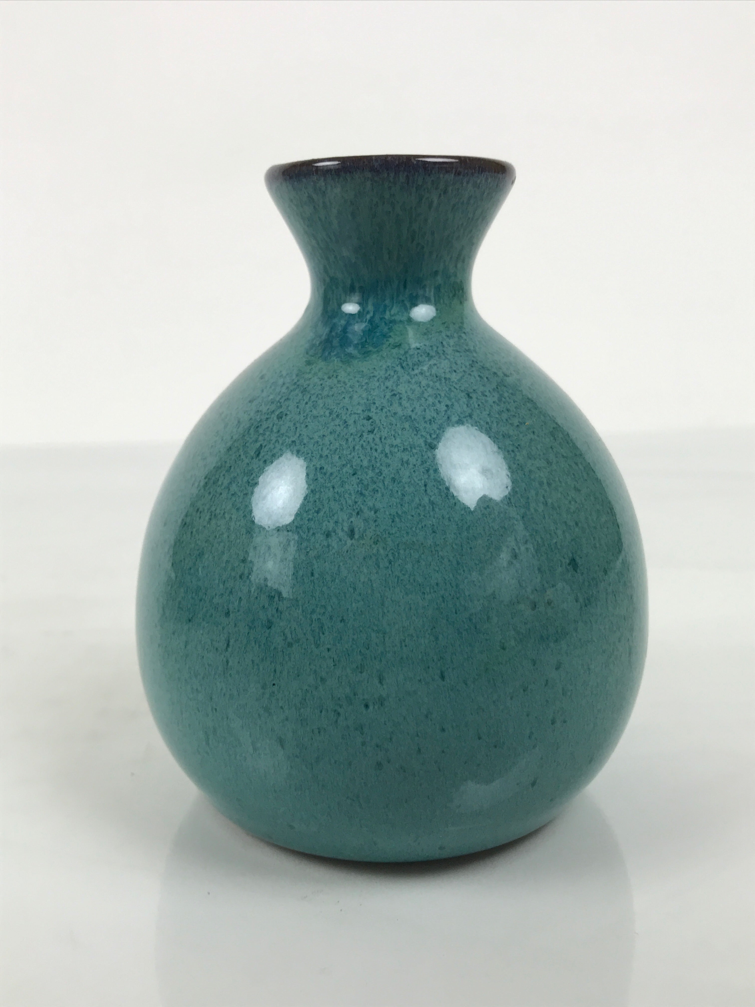 Japanese Ceramic Sake Bottle Tokkuri Vtg Round Ball Mottled Green Brown TS921